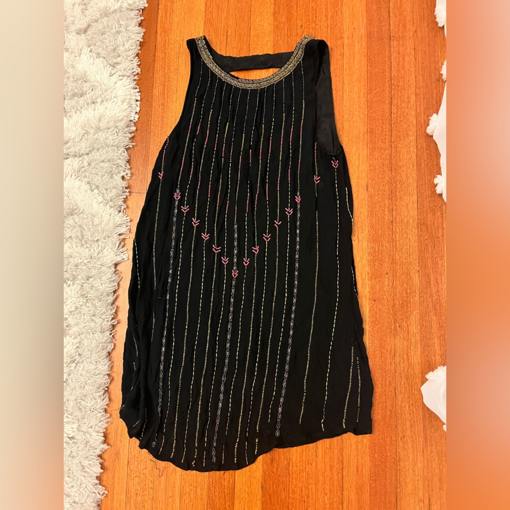 Free People Black Graphic Embellished Tank Top women’s size medium